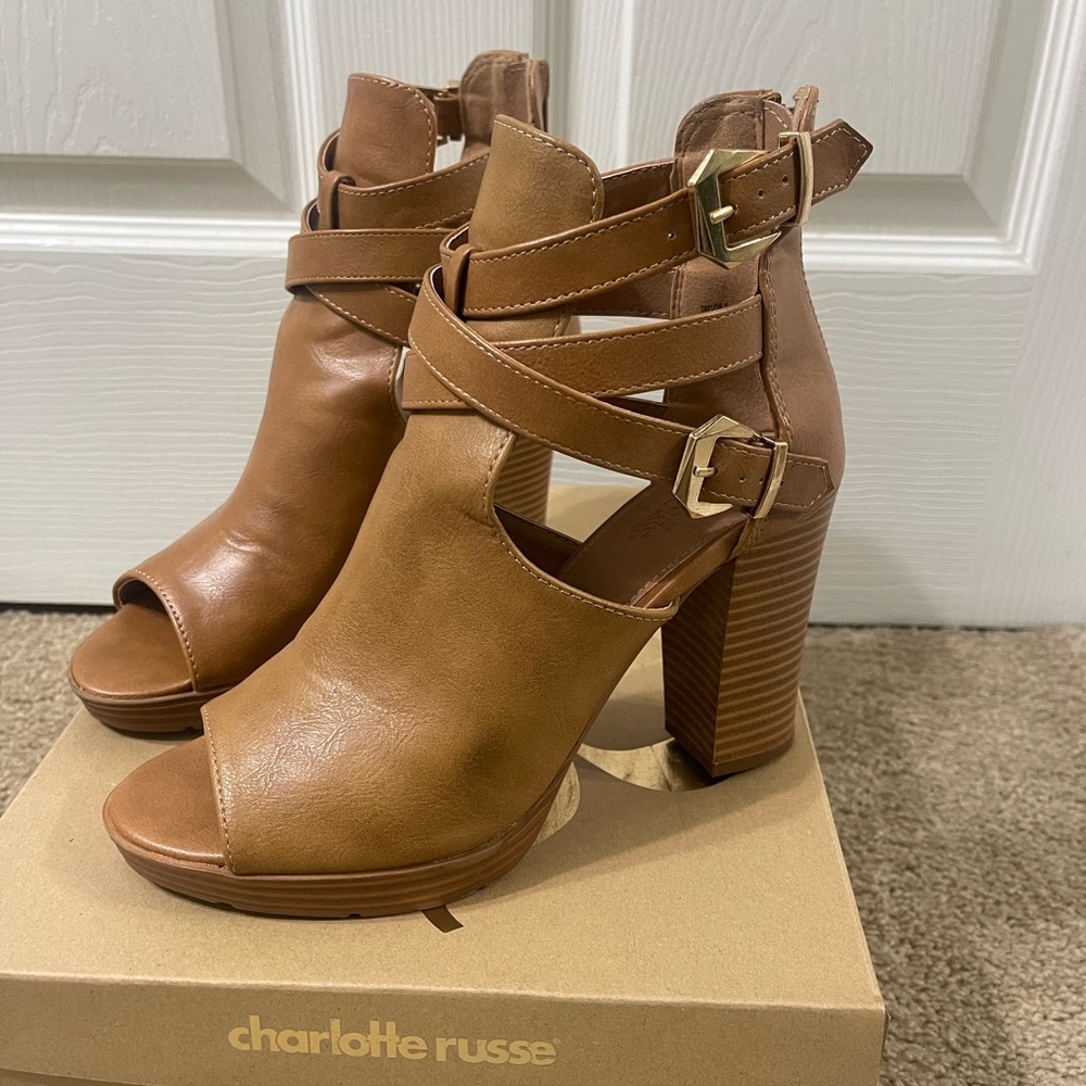 Charlotte Russe Tan Strappy Heeled Sandals